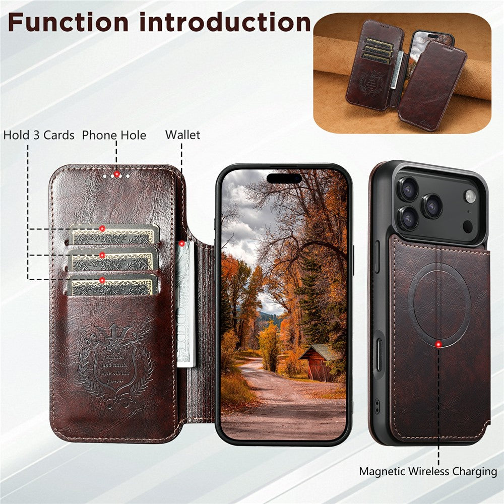 SUTENI J05 For iPhone 17 Pro Max Case Compatible with MagSafe Textured PU Leather Flip Phone Cover - Brown