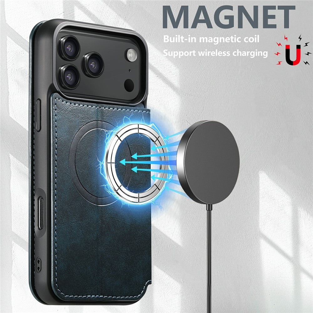 SUTENI J05 For iPhone 17 Pro Max Case Compatible with MagSafe Textured PU Leather Flip Phone Cover - Blue