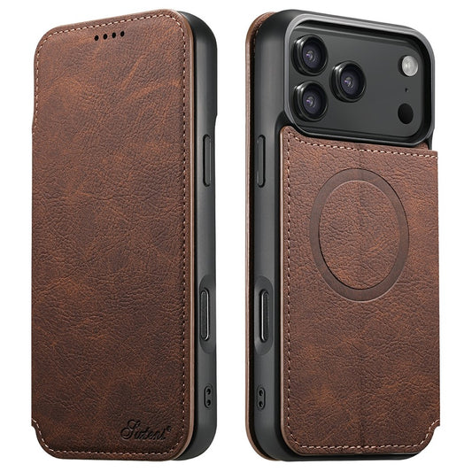 SUTENI J06 For iPhone 17 Pro Max Case Litchi Texture Leather Wallet Phone Shell Compatible with MagSafe - Brown