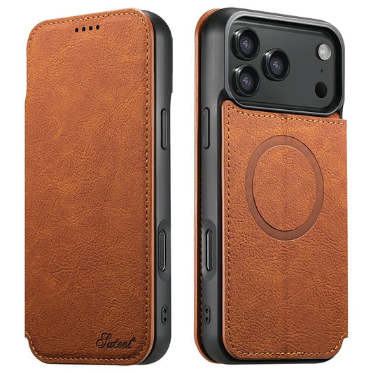 SUTENI J06 For iPhone 17 Pro Max Case Litchi Texture Leather Wallet Phone Shell Compatible with MagSafe - Khaki