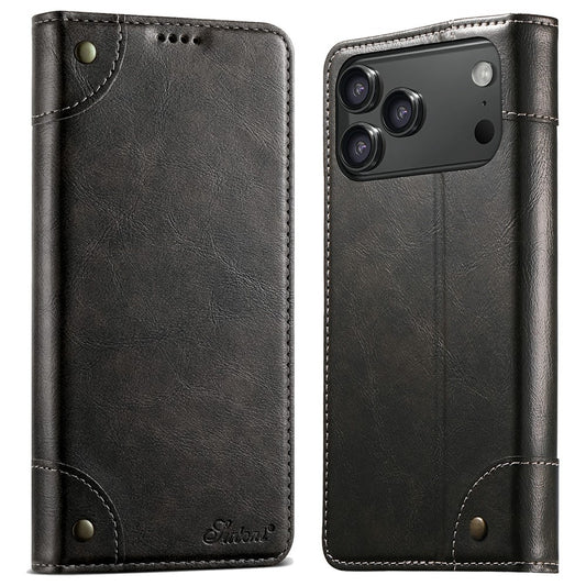SUTENI For iPhone 17 Pro Max Case PU Leather Stand Wallet Phone Cover - Black