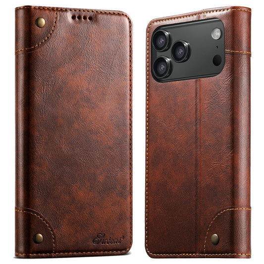 SUTENI For iPhone 17 Pro Max Case PU Leather Stand Wallet Phone Cover - Khaki