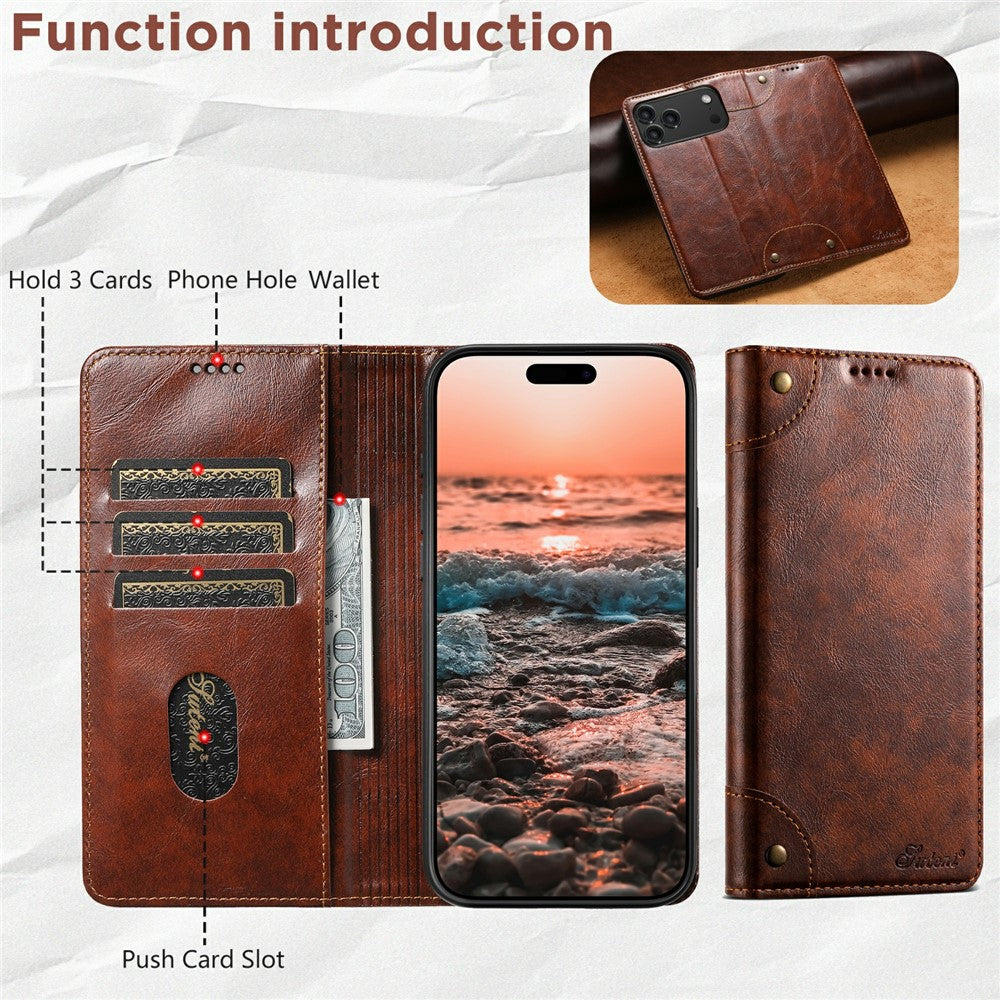SUTENI For iPhone 17 Pro Max Case PU Leather Stand Wallet Phone Cover - Khaki