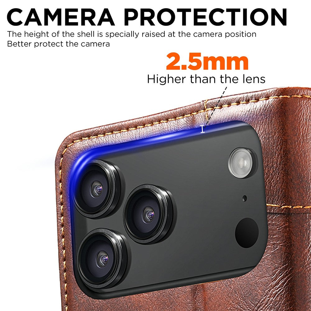 SUTENI For iPhone 17 Pro Max Case PU Leather Stand Wallet Phone Cover - Khaki