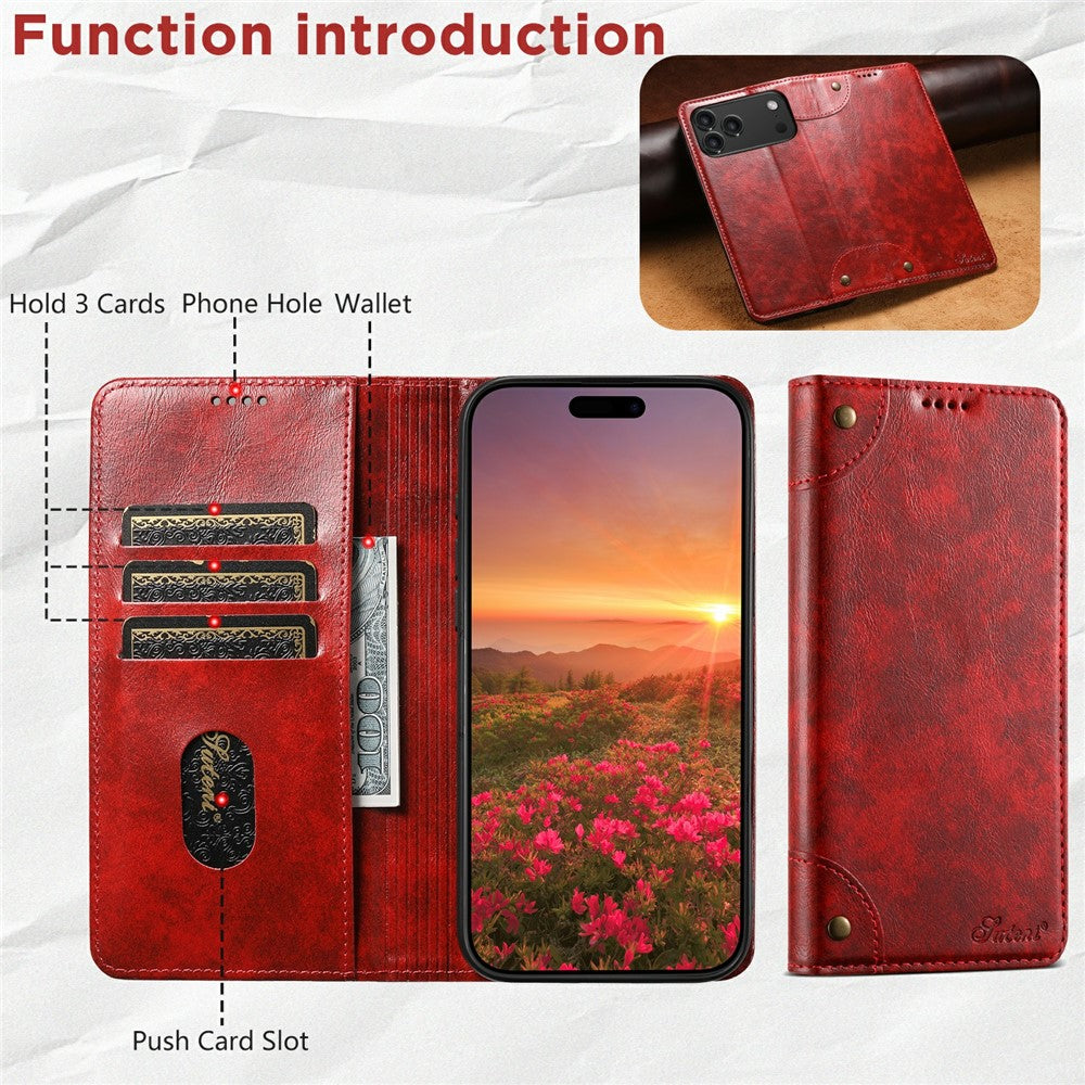 SUTENI For iPhone 17 Pro Max Case PU Leather Stand Wallet Phone Cover - Red