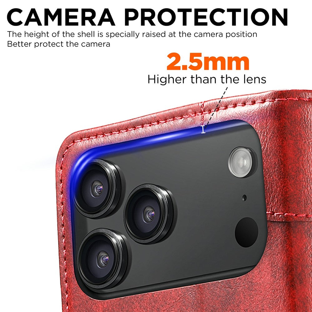 SUTENI For iPhone 17 Pro Max Case PU Leather Stand Wallet Phone Cover - Red