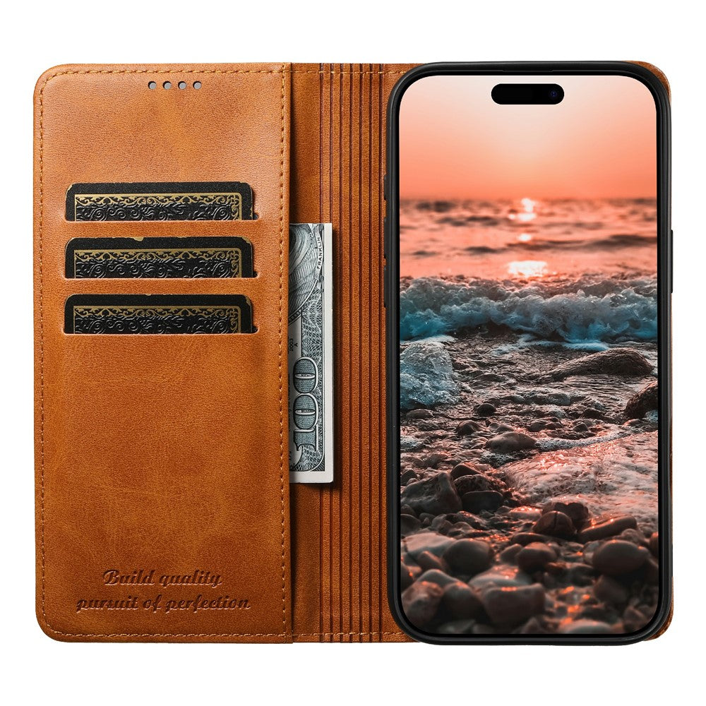 SUTENI For iPhone 17 Pro Max Case PU Leather Wallet Stand Magnetic Closing Phone Cover - Khaki