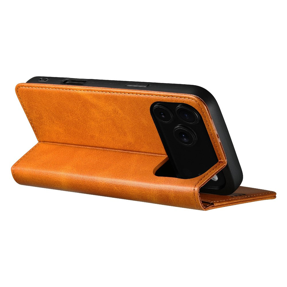 SUTENI For iPhone 17 Pro Max Case PU Leather Wallet Stand Magnetic Closing Phone Cover - Khaki
