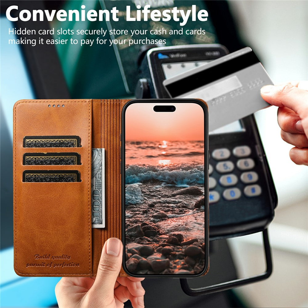 SUTENI For iPhone 17 Pro Max Case PU Leather Wallet Stand Magnetic Closing Phone Cover - Khaki