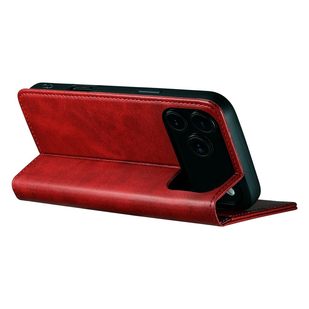 SUTENI For iPhone 17 Pro Max Case PU Leather Wallet Stand Magnetic Closing Phone Cover - Red