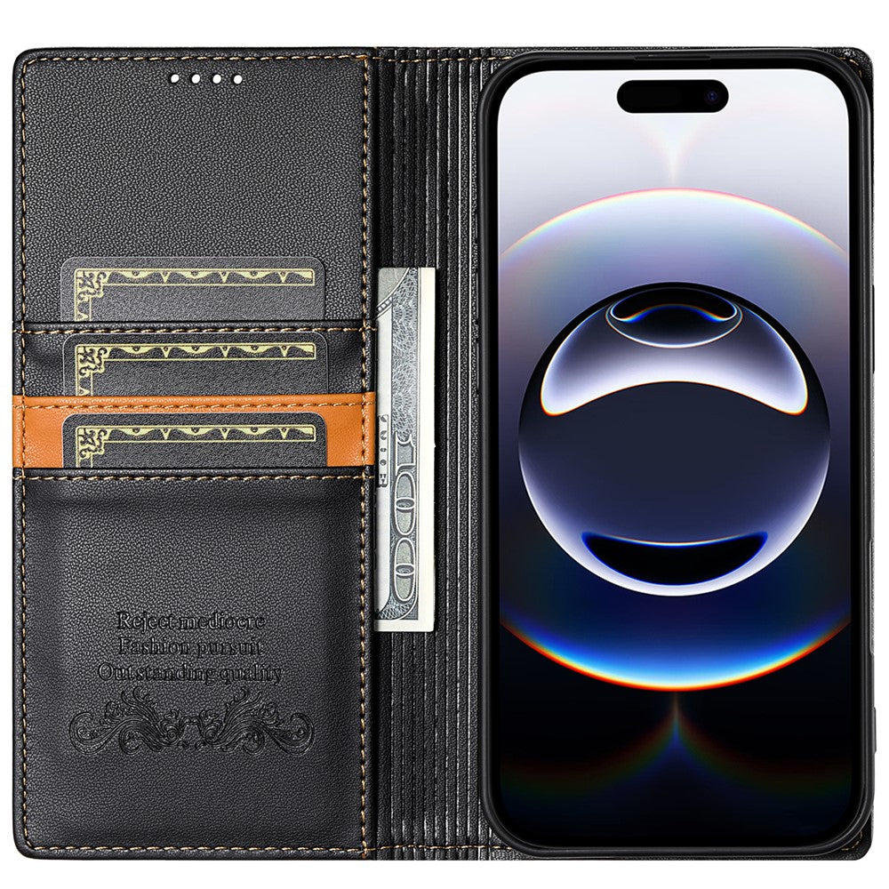 N.BEKUS P3 For iPhone 17 Pro Max Case RFID Blocking Wallet Stand PU Leather Flip Phone Cover - Black