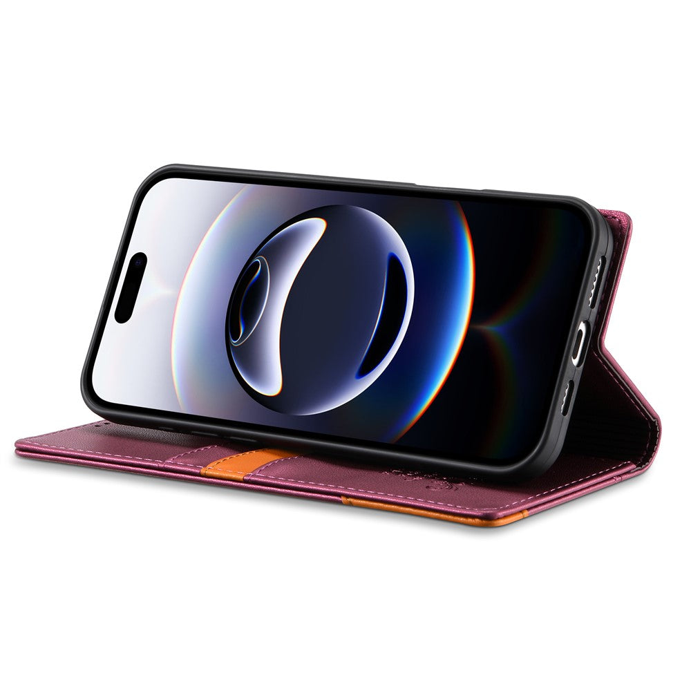N.BEKUS P3 For iPhone 17 Pro Max Case RFID Blocking Wallet Stand PU Leather Flip Phone Cover - Wine Red