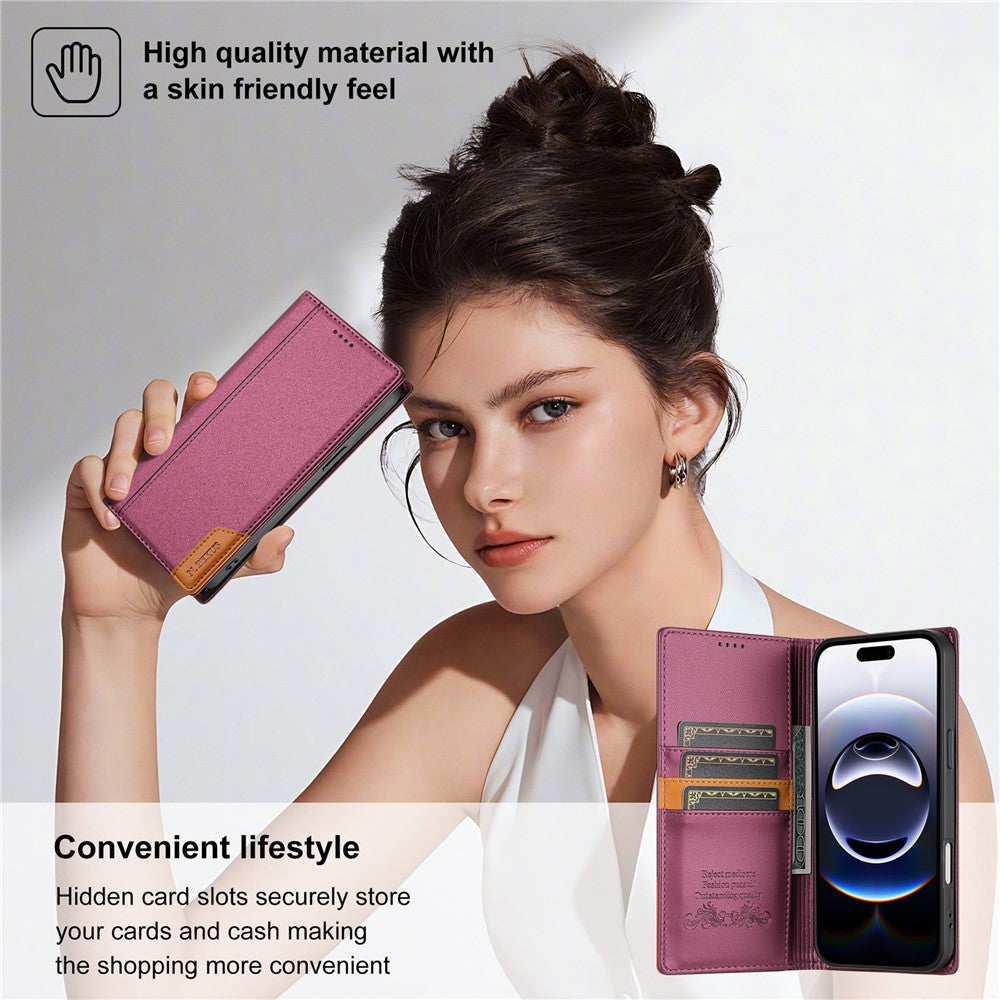 N.BEKUS P3 For iPhone 17 Pro Max Case RFID Blocking Wallet Stand PU Leather Flip Phone Cover - Wine Red
