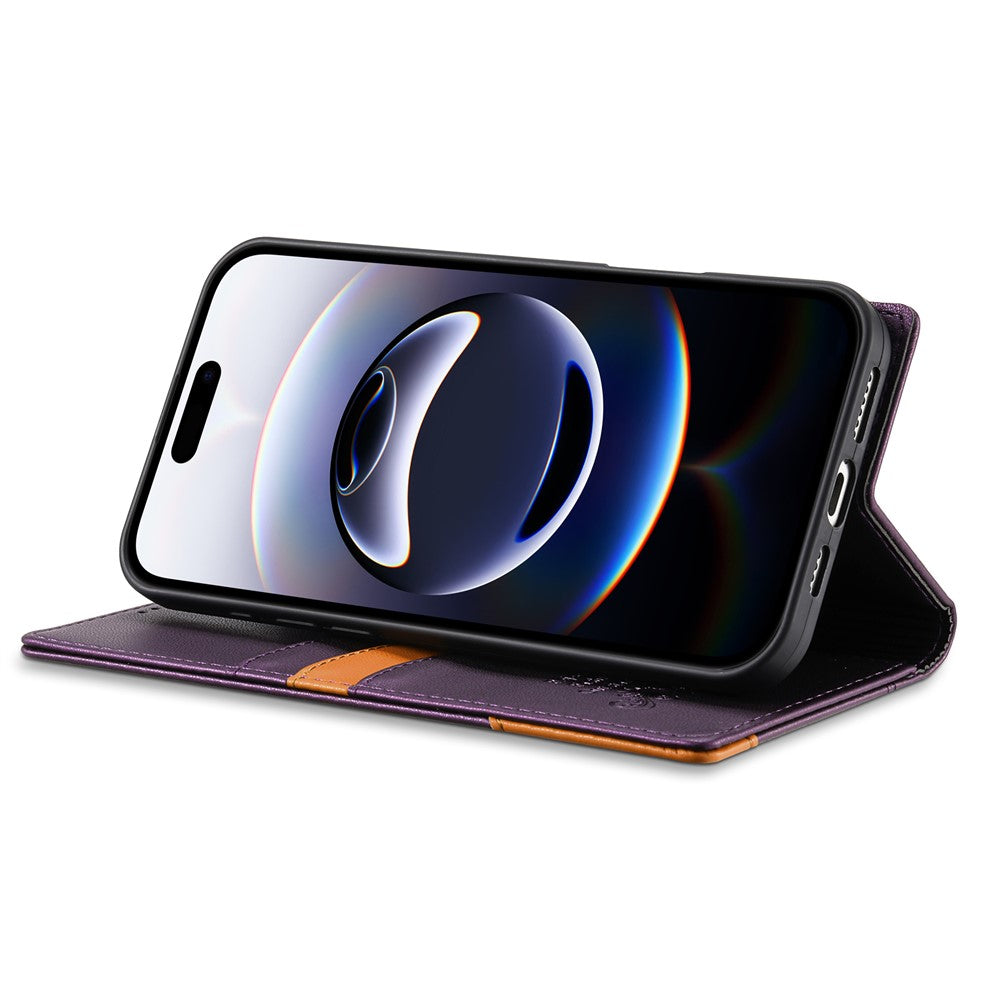 N.BEKUS P3 For iPhone 17 Pro Max Case RFID Blocking Wallet Stand PU Leather Flip Phone Cover - Purple