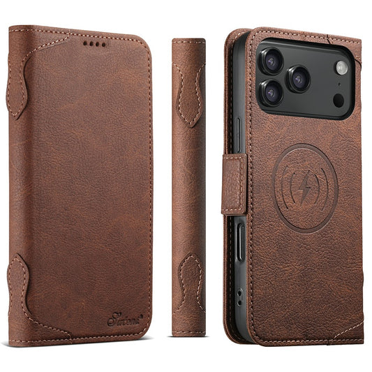 SUTENI J07 For iPhone 17 Pro Max Case Compatible with MagSafe Litchi Texture Leather Wallet Phone Cover - Brown