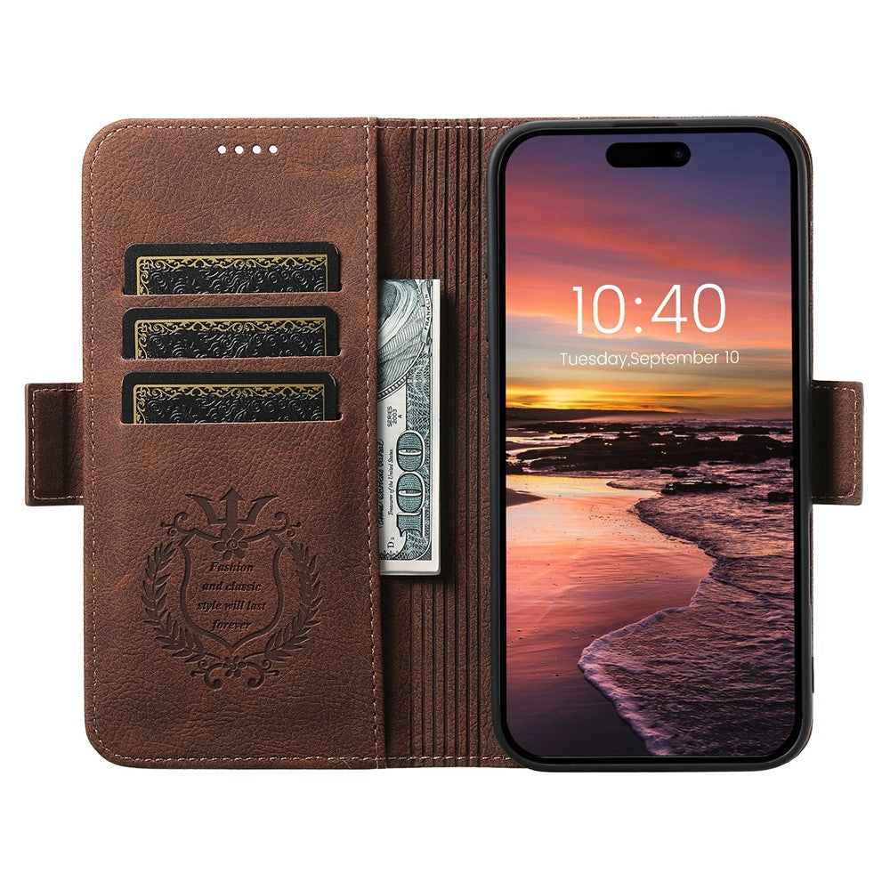 SUTENI J07 For iPhone 17 Pro Max Case Compatible with MagSafe Litchi Texture Leather Wallet Phone Cover - Brown