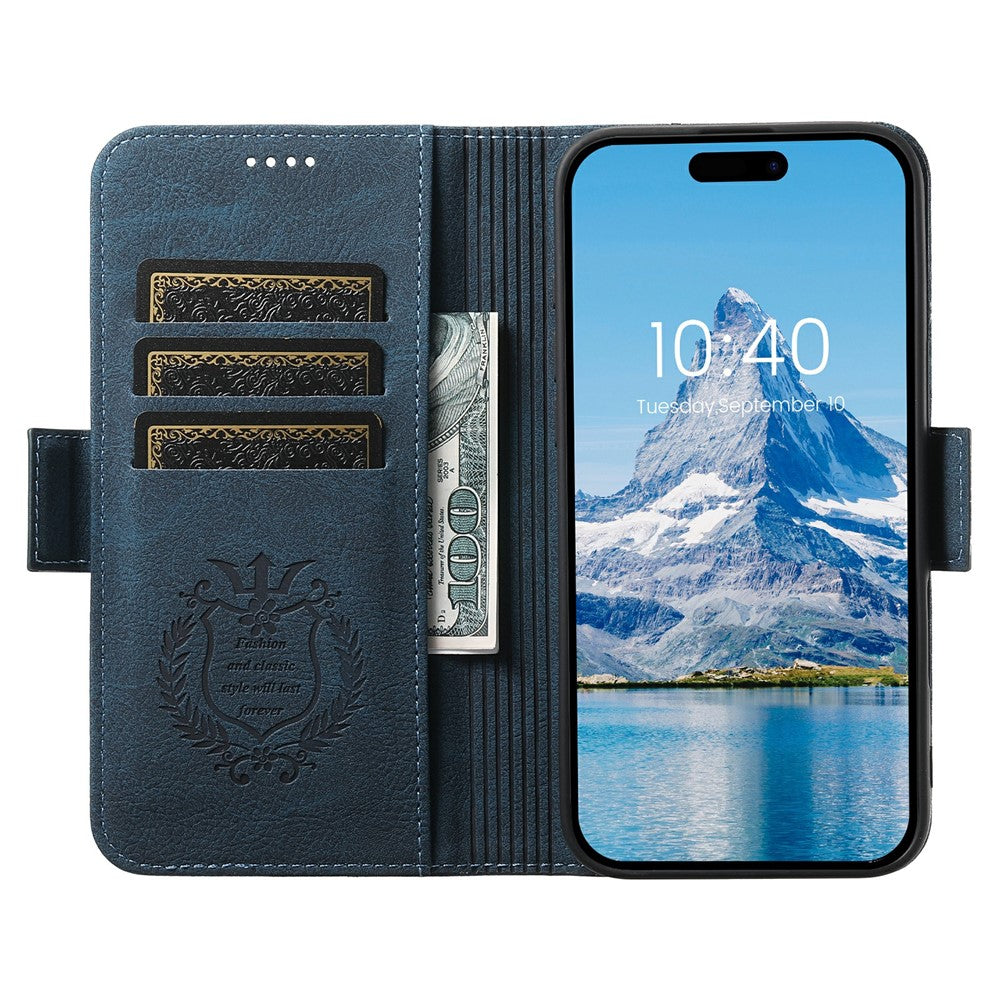 SUTENI J07 For iPhone 17 Pro Max Case Compatible with MagSafe Litchi Texture Leather Wallet Phone Cover - Blue