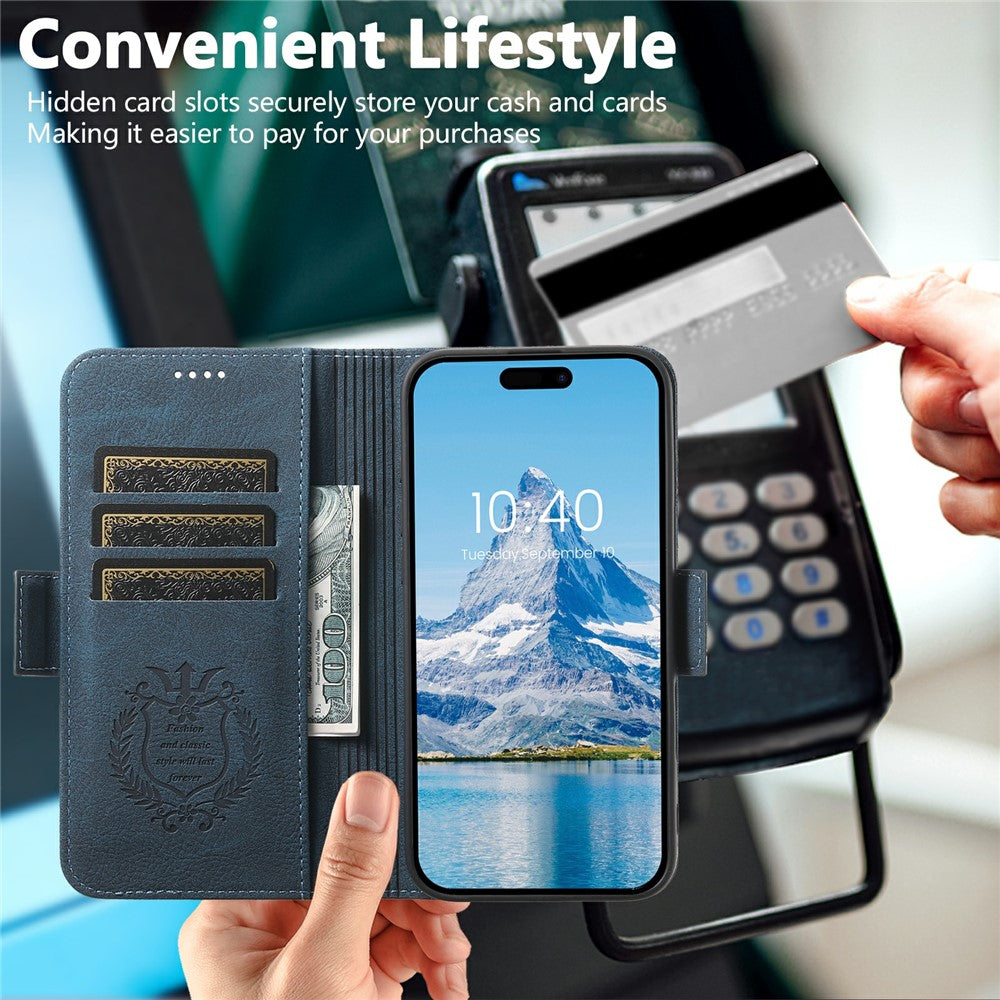 SUTENI J07 For iPhone 17 Pro Max Case Compatible with MagSafe Litchi Texture Leather Wallet Phone Cover - Blue