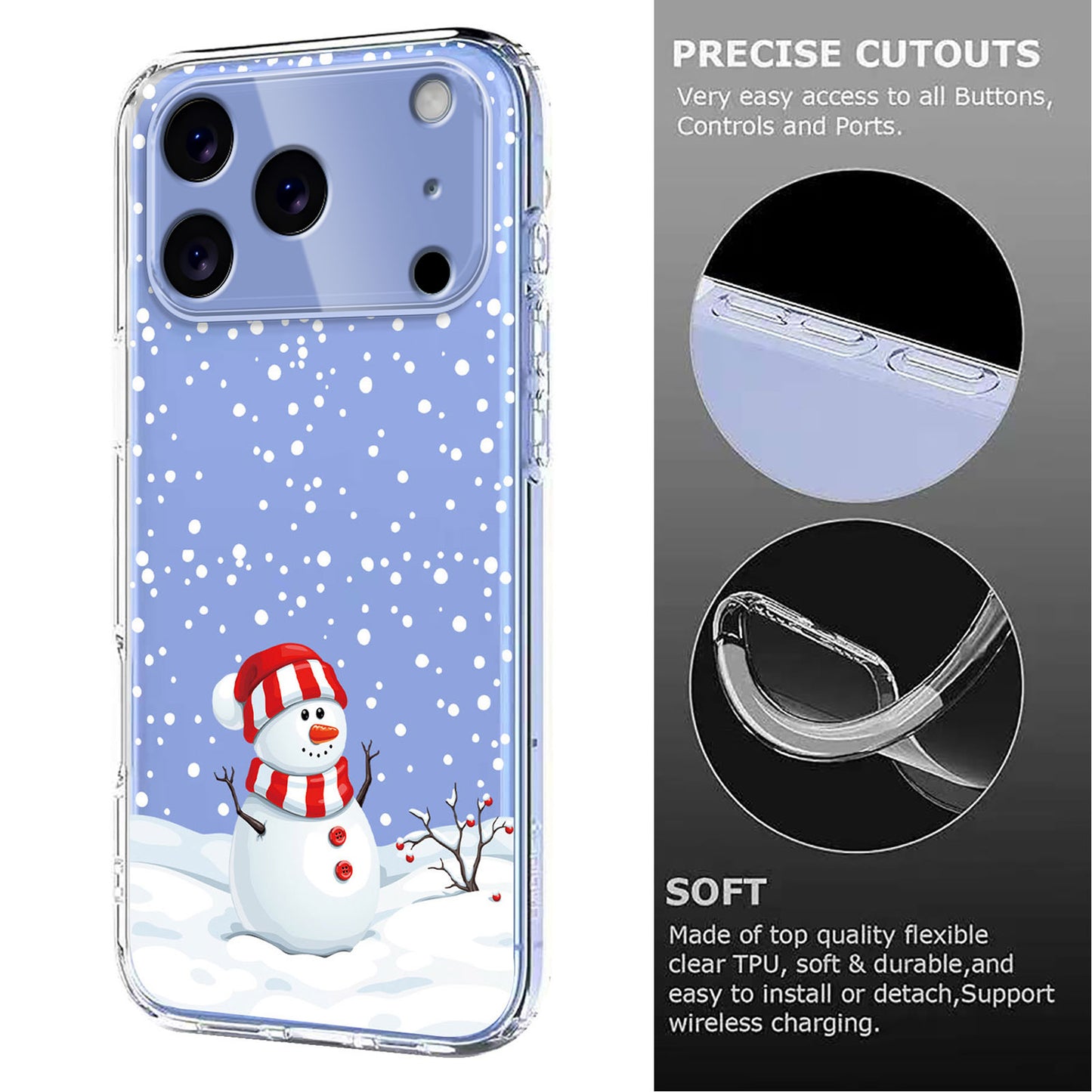 For iPhone 17 Pro Max Case Christmas Themed Pattern Printing TPU Phone Back Cover - Christmas Snowman
