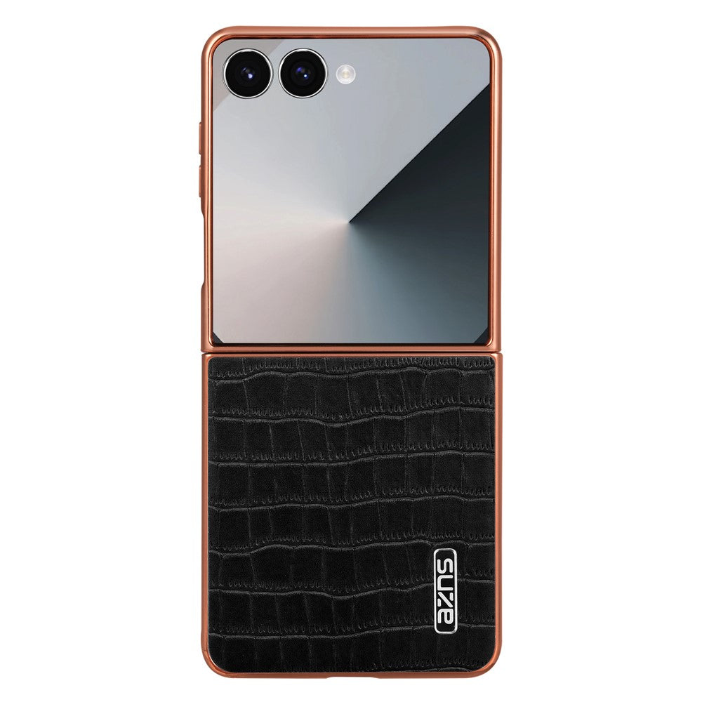 AZNS For Samsung Galaxy Z Flip7 5G Case Electroplating Crocodile Texture PU + PC Phone Cover - Black