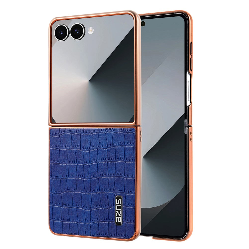 AZNS For Samsung Galaxy Z Flip7 5G Case Electroplating Crocodile Texture PU + PC Phone Cover - Blue