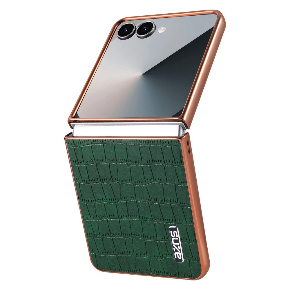 AZNS For Samsung Galaxy Z Flip7 5G Case Electroplating Crocodile Texture PU + PC Phone Cover - Green