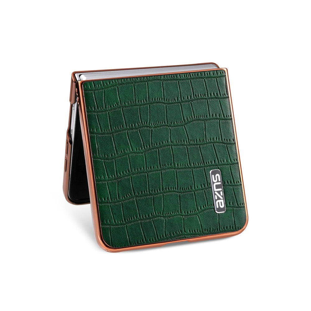 AZNS For Samsung Galaxy Z Flip7 5G Case Electroplating Crocodile Texture PU + PC Phone Cover - Green