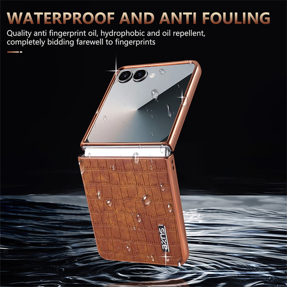 AZNS For Samsung Galaxy Z Flip7 5G Case Electroplating Crocodile Texture PU + PC Phone Cover - Green