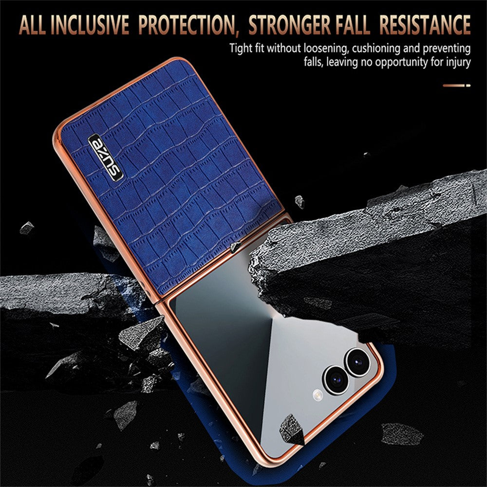AZNS For Samsung Galaxy Z Flip7 5G Case Electroplating Crocodile Texture PU + PC Phone Cover - Green