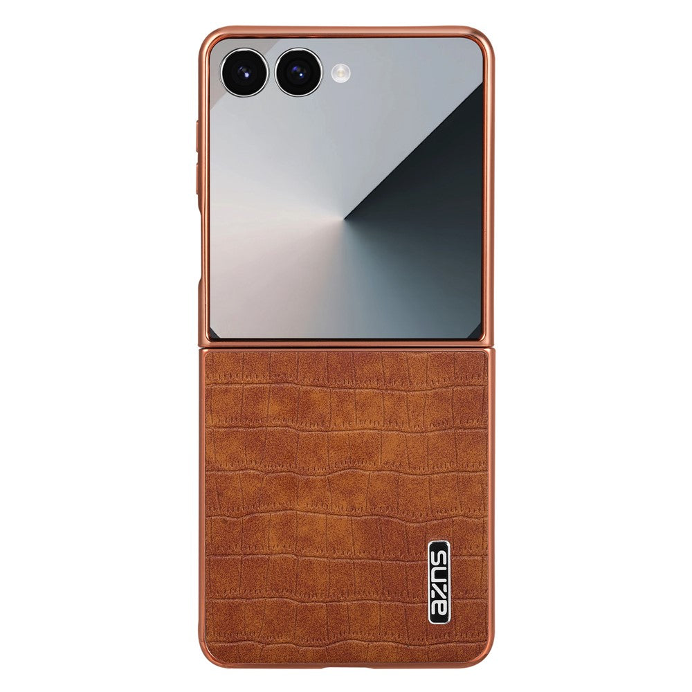 AZNS For Samsung Galaxy Z Flip7 5G Case Electroplating Crocodile Texture PU + PC Phone Cover - Brown