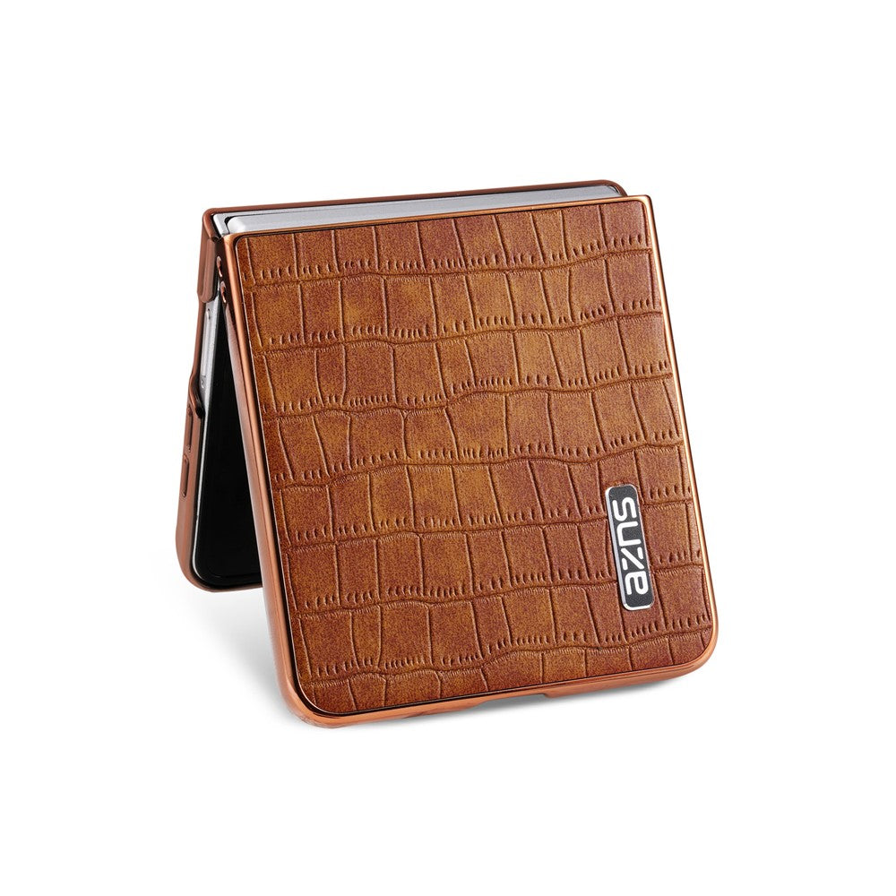 AZNS For Samsung Galaxy Z Flip7 5G Case Electroplating Crocodile Texture PU + PC Phone Cover - Brown