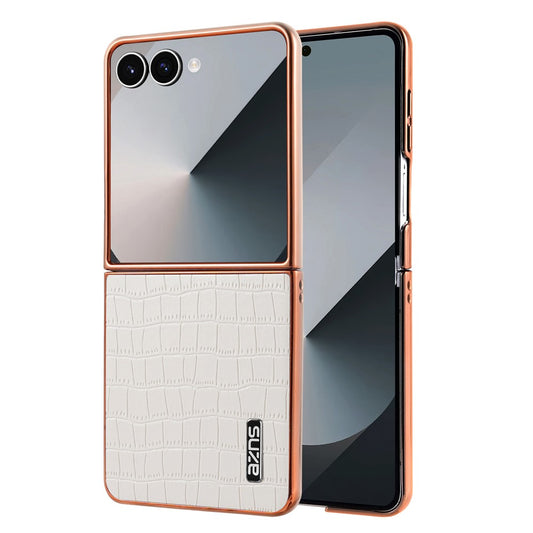 AZNS For Samsung Galaxy Z Flip7 5G Case Electroplating Crocodile Texture PU + PC Phone Cover - White