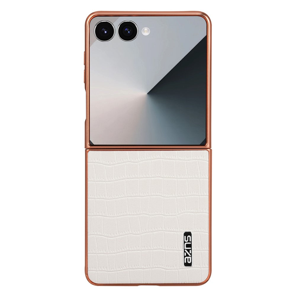 AZNS For Samsung Galaxy Z Flip7 5G Case Electroplating Crocodile Texture PU + PC Phone Cover - White