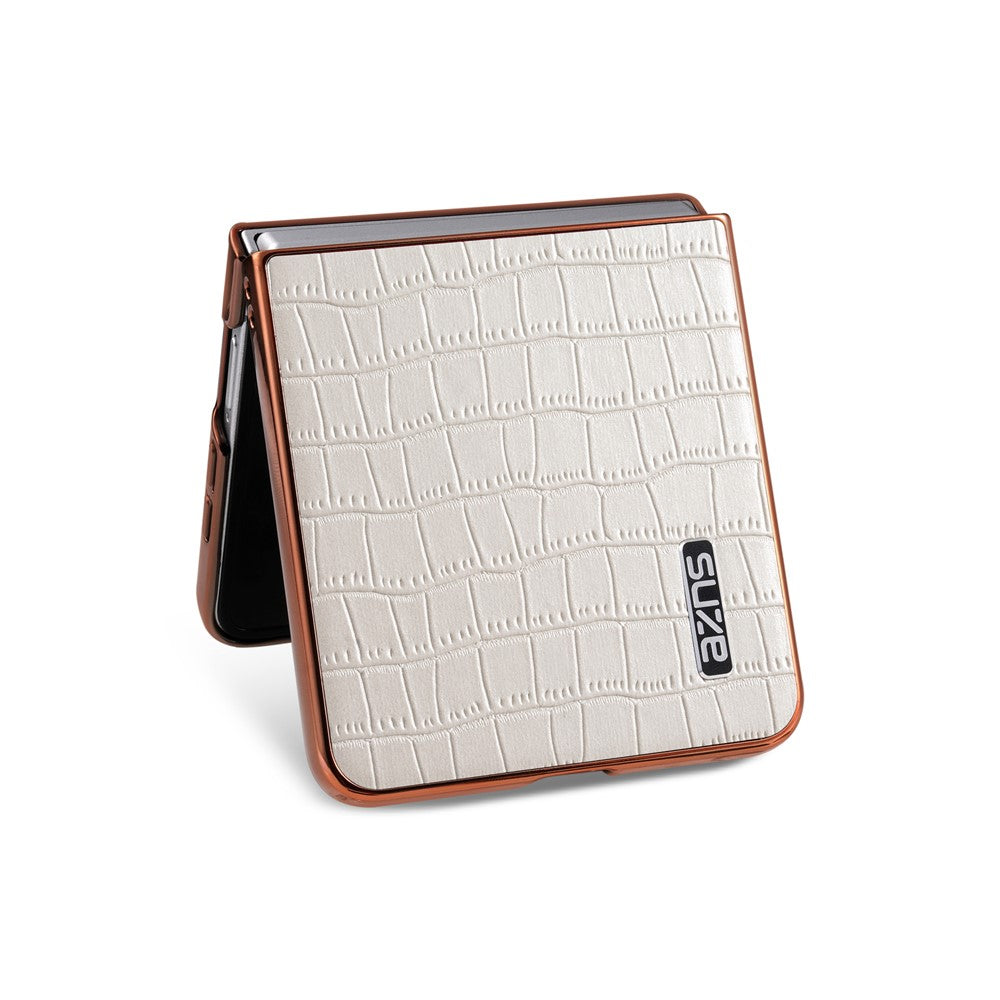AZNS For Samsung Galaxy Z Flip7 5G Case Electroplating Crocodile Texture PU + PC Phone Cover - White
