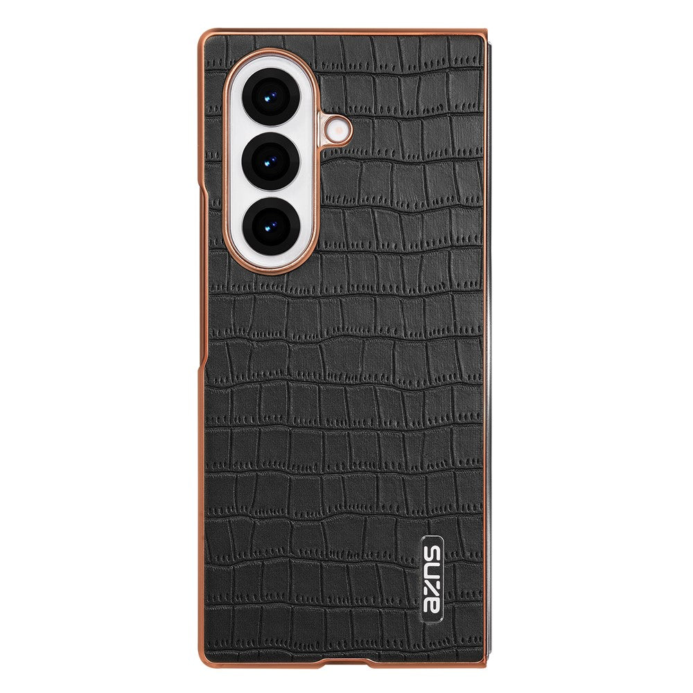 AZNS For Samsung Galaxy Z Fold7 5G Case Electroplating Crocodile Texture PU + PC Phone Cover - Black