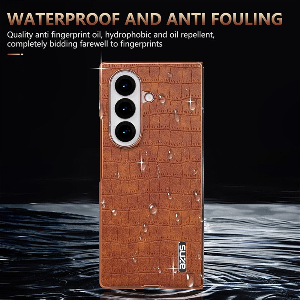 AZNS For Samsung Galaxy Z Fold7 5G Case Electroplating Crocodile Texture PU + PC Phone Cover - Black