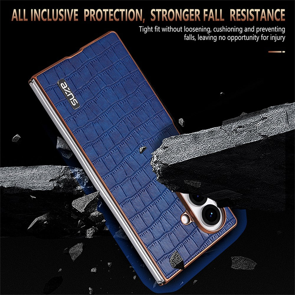 AZNS For Samsung Galaxy Z Fold7 5G Case Electroplating Crocodile Texture PU + PC Phone Cover - Green