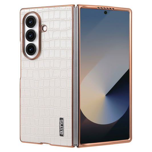 AZNS For Samsung Galaxy Z Fold7 5G Case Electroplating Crocodile Texture PU + PC Phone Cover - White