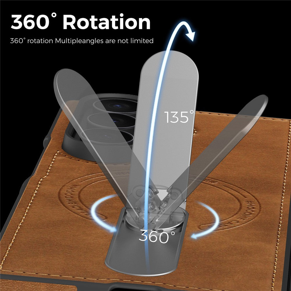 For Samsung Galaxy Z Fold7 5G Magnetic Case Rotating Kickstand Leather Coated PC Phone Cover - Brown