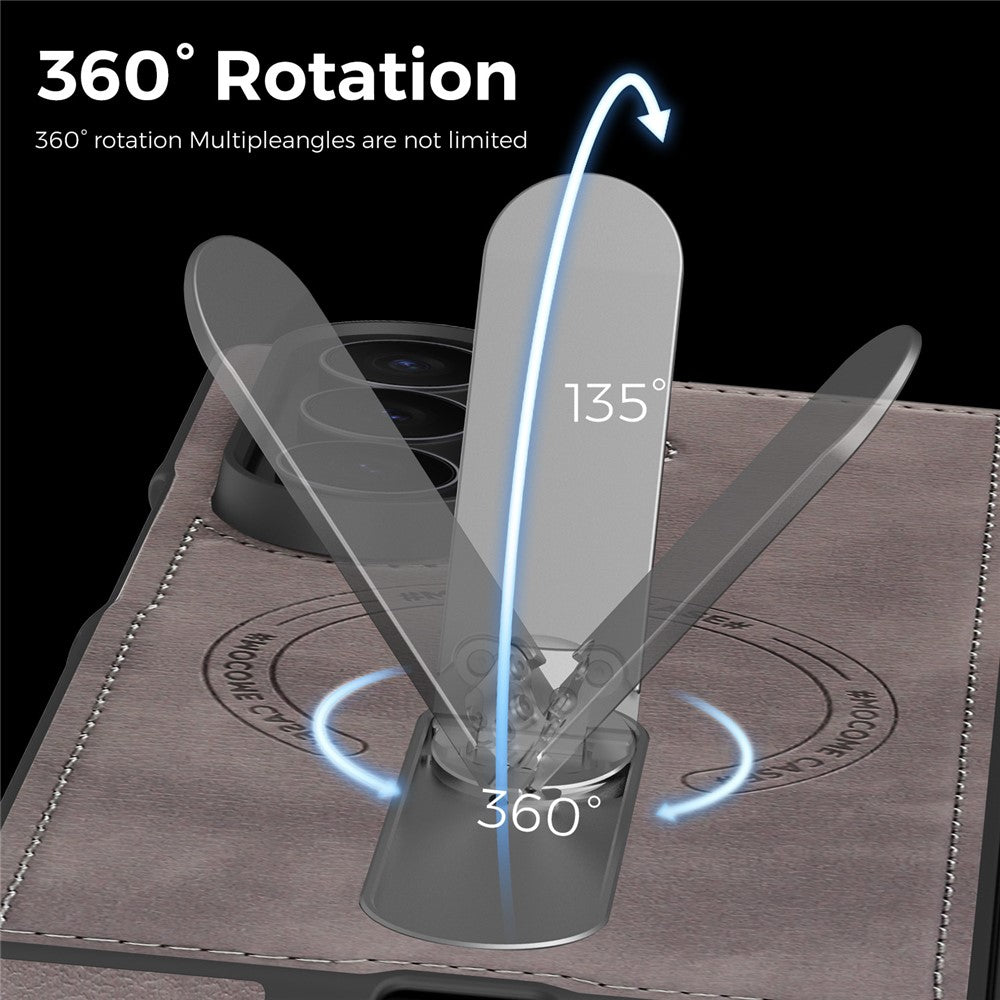 For Samsung Galaxy Z Fold7 5G Magnetic Case Rotating Kickstand Leather Coated PC Phone Cover - Grey