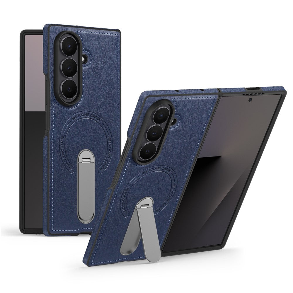 For Samsung Galaxy Z Fold7 5G Magnetic Case Rotating Kickstand Leather Coated PC Phone Cover - Sapphire