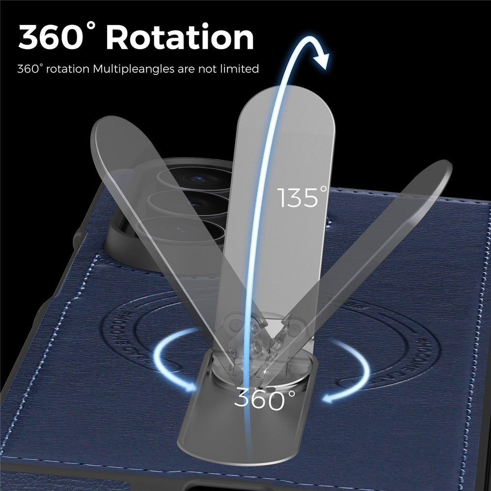 For Samsung Galaxy Z Fold7 5G Magnetic Case Rotating Kickstand Leather Coated PC Phone Cover - Sapphire