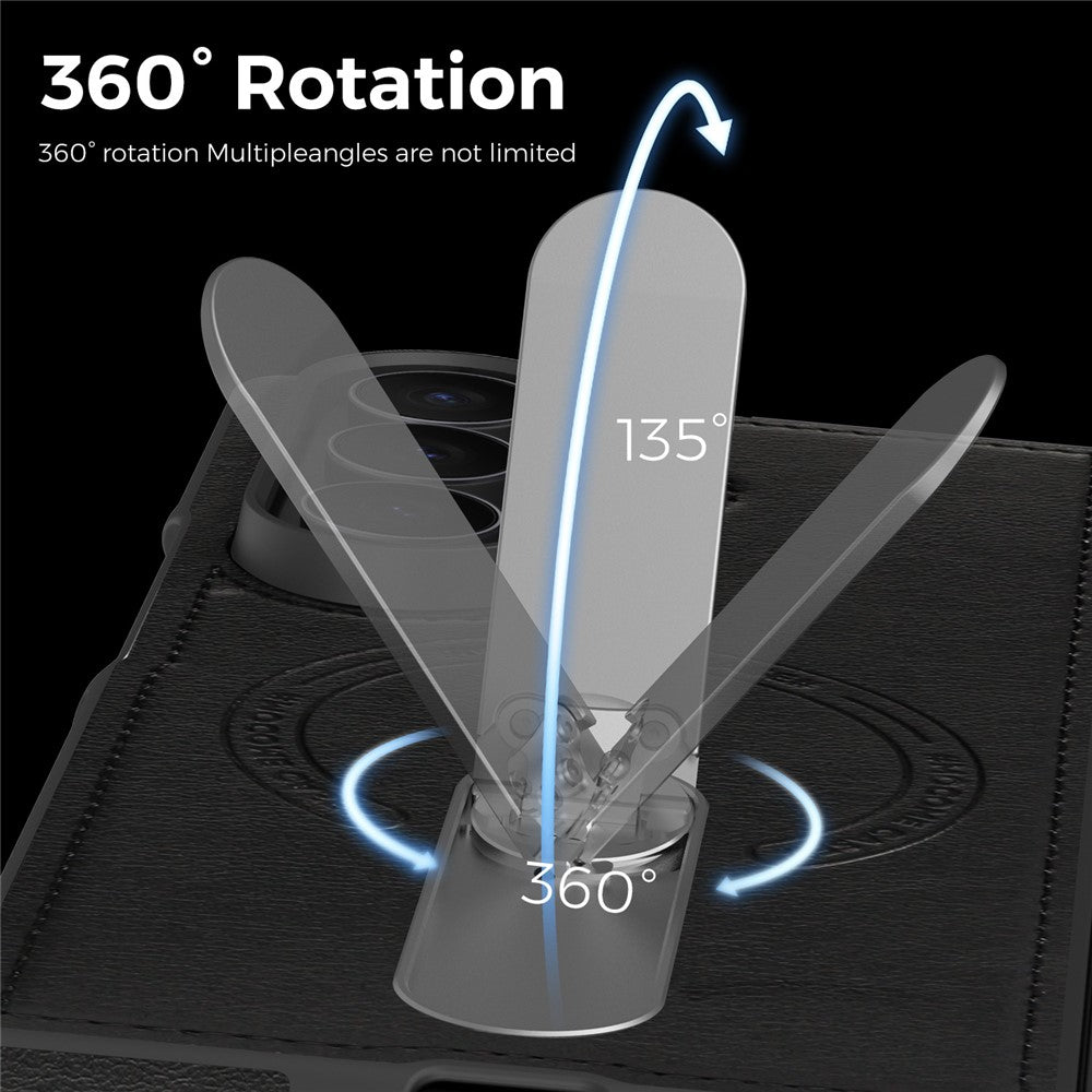 For Samsung Galaxy Z Fold7 5G Magnetic Case Rotating Kickstand Leather Coated PC Phone Cover - Black