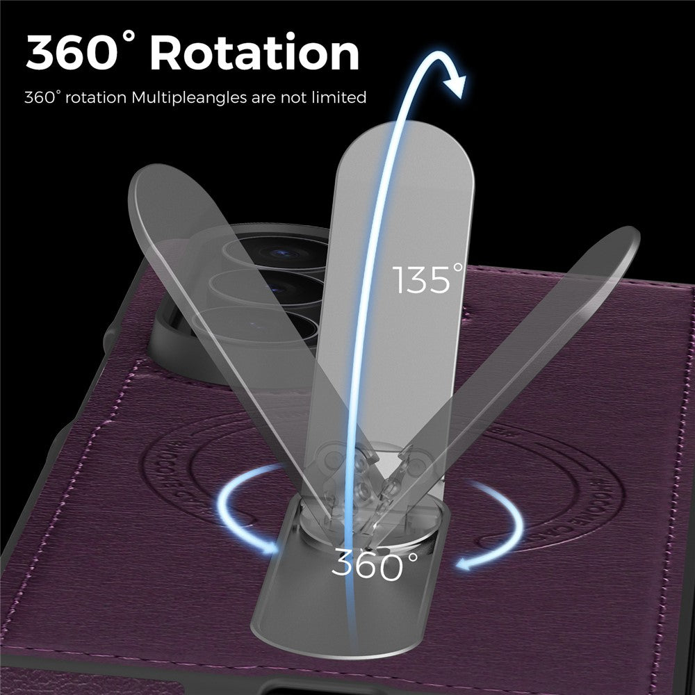 For Samsung Galaxy Z Fold7 5G Magnetic Case Rotating Kickstand Leather Coated PC Phone Cover - Dark Purple