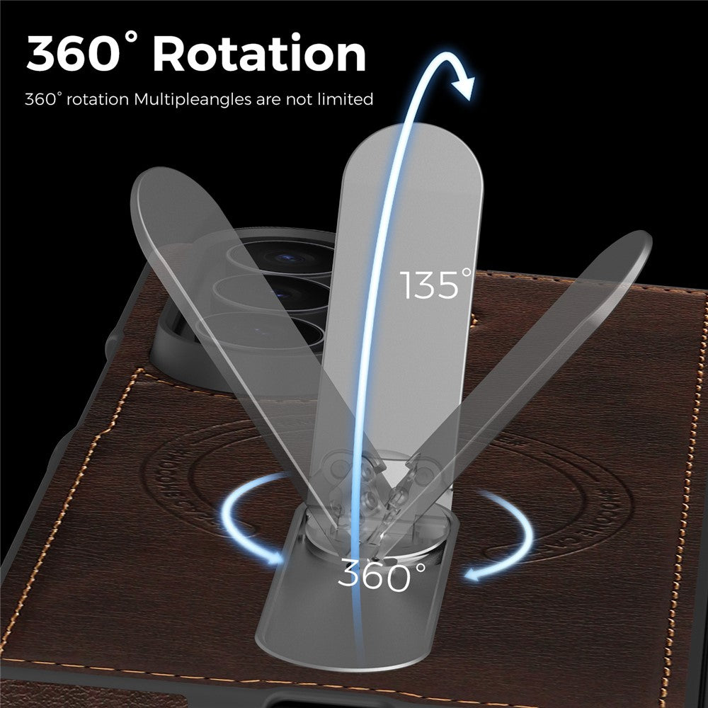 For Samsung Galaxy Z Fold7 5G Magnetic Case Rotating Kickstand Leather Coated PC Phone Cover - Coffee