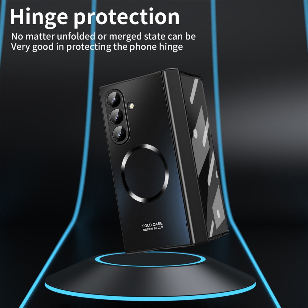 For Samsung Galaxy Z Fold7 5G Case Electroplated PC Magnetic Phone Cover with Tempered Glass Film - Black