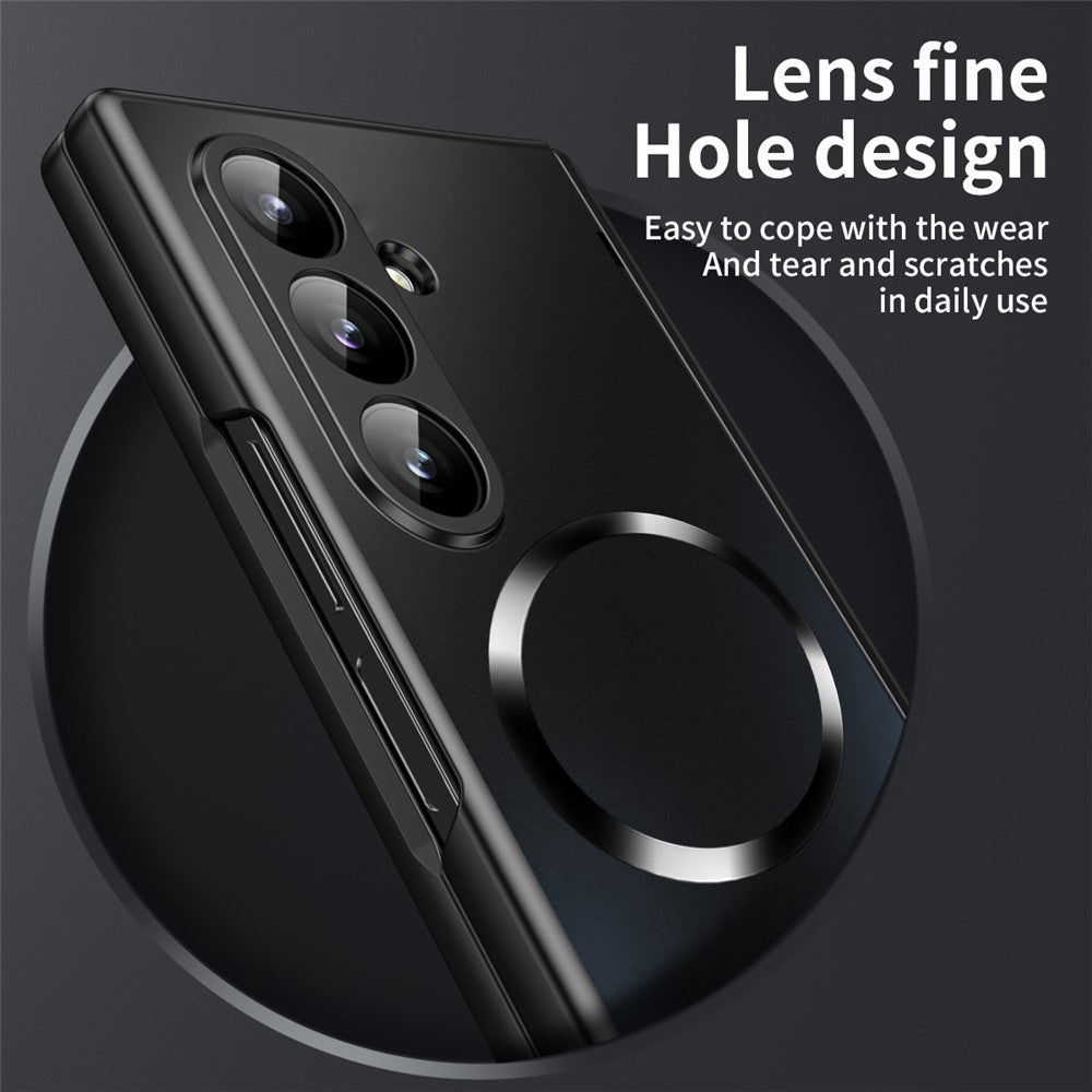 For Samsung Galaxy Z Fold7 5G Case Electroplated PC Magnetic Phone Cover with Tempered Glass Film - Black