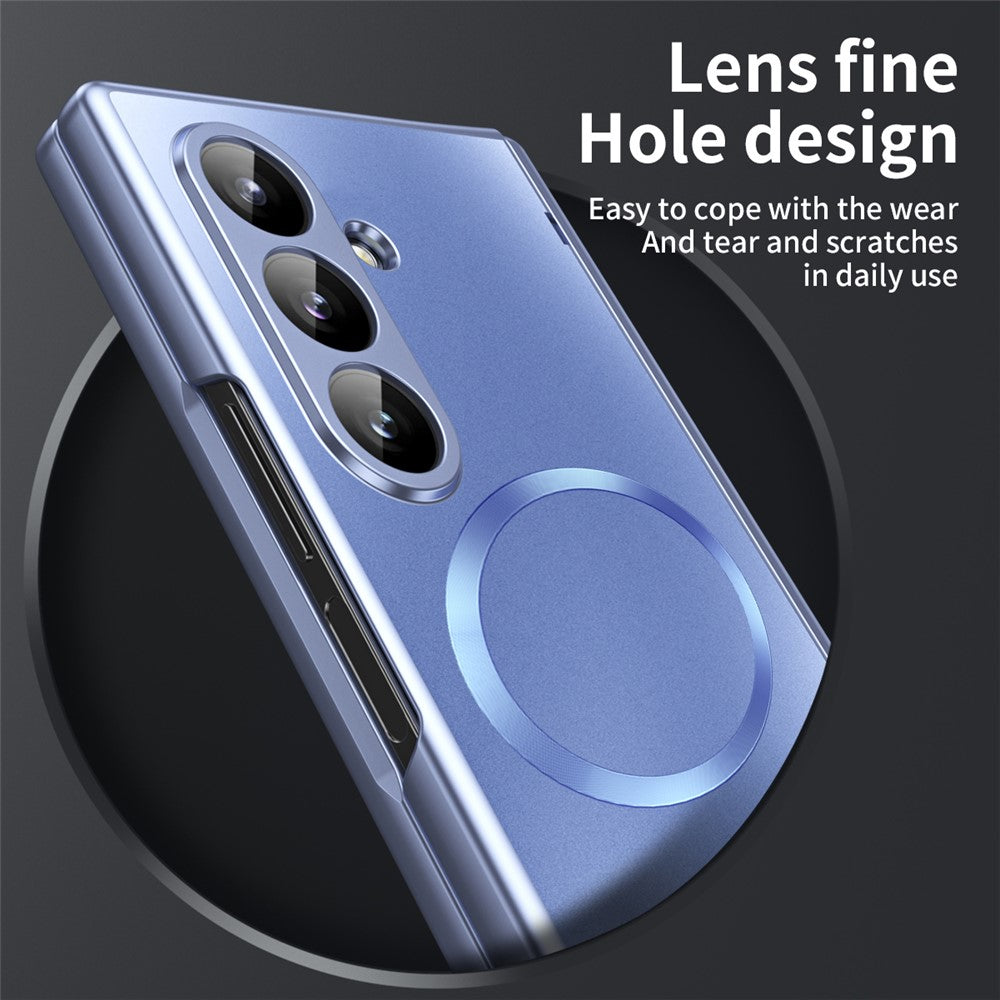 For Samsung Galaxy Z Fold7 5G Case Electroplated PC Magnetic Phone Cover with Tempered Glass Film - Blue