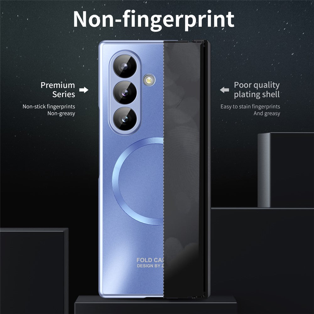 For Samsung Galaxy Z Fold7 5G Case Electroplated PC Magnetic Phone Cover with Tempered Glass Film - Blue