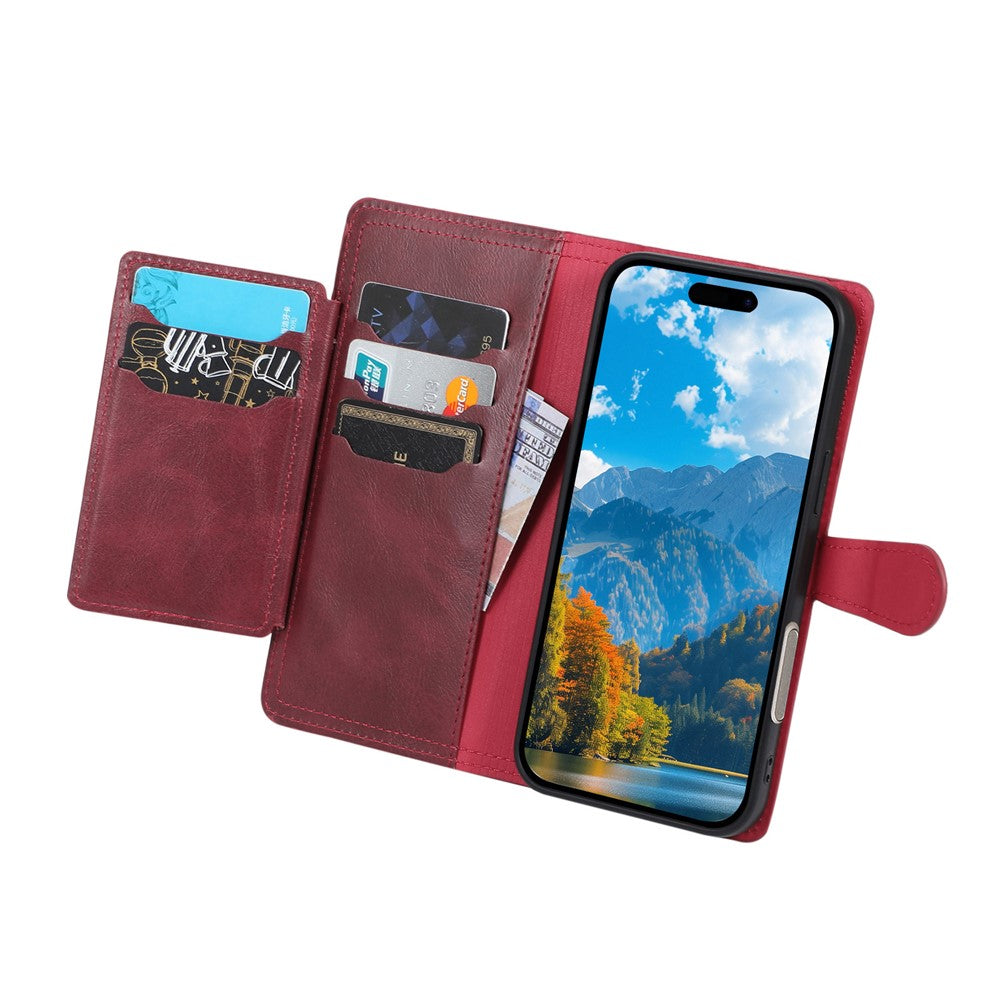 For iPhone 17 Pro Max Case Zipper Flip Leather Phone Cover with Card Holder - Red